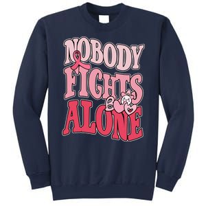 Nobody Fights Alone Breast Cancer Awareness Retro Groovy Sweatshirt