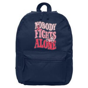 Nobody Fights Alone Breast Cancer Awareness Retro Groovy 16 in Basic Backpack