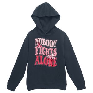 Nobody Fights Alone Breast Cancer Awareness Retro Groovy Urban Pullover Hoodie