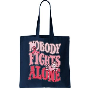 Nobody Fights Alone Breast Cancer Awareness Retro Groovy Tote Bag