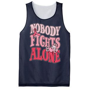 Nobody Fights Alone Breast Cancer Awareness Retro Groovy Mesh Reversible Basketball Jersey Tank