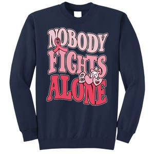 Nobody Fights Alone Breast Cancer Awareness Retro Groovy Tall Sweatshirt