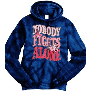 Nobody Fights Alone Breast Cancer Awareness Retro Groovy Tie Dye Hoodie