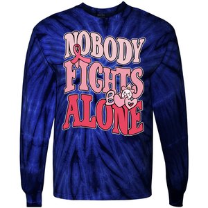 Nobody Fights Alone Breast Cancer Awareness Retro Groovy Tie-Dye Long Sleeve Shirt