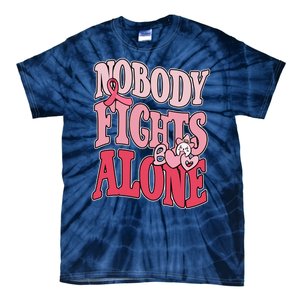 Nobody Fights Alone Breast Cancer Awareness Retro Groovy Tie-Dye T-Shirt