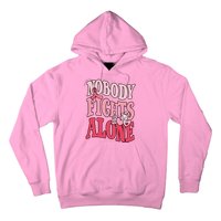 Nobody Fights Alone Breast Cancer Awareness Retro Groovy Hoodie