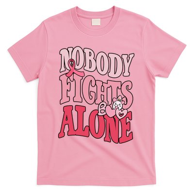 Nobody Fights Alone Breast Cancer Awareness Retro Groovy T-Shirt