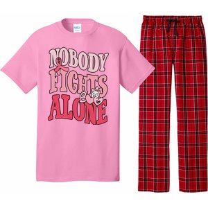 Nobody Fights Alone Breast Cancer Awareness Retro Groovy Pajama Set