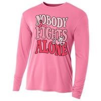 Nobody Fights Alone Breast Cancer Awareness Retro Groovy Cooling Performance Long Sleeve Crew