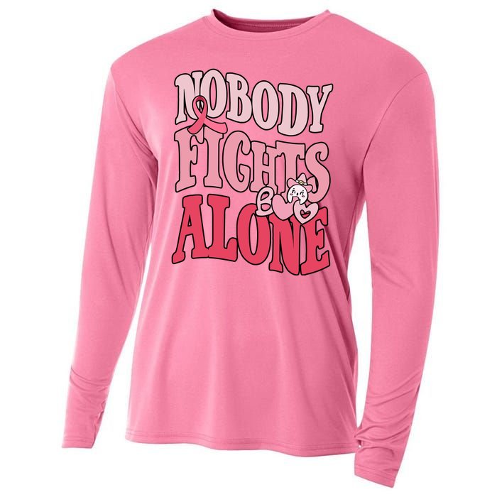 Nobody Fights Alone Breast Cancer Awareness Retro Groovy Cooling Performance Long Sleeve Crew