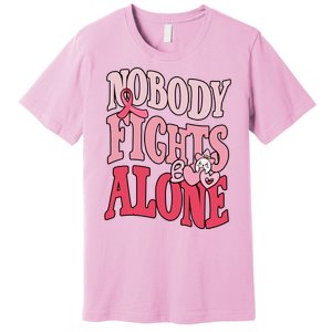 Nobody Fights Alone Breast Cancer Awareness Retro Groovy Premium T-Shirt