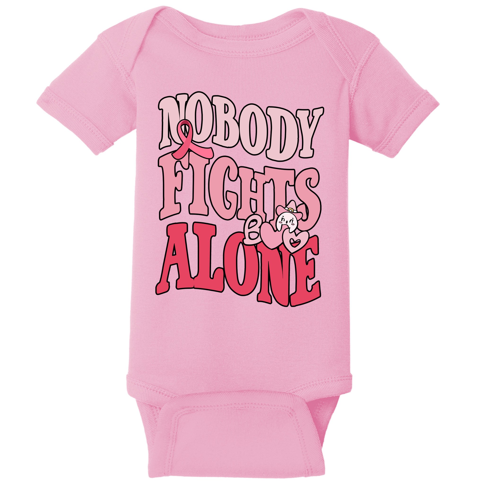 Nobody Fights Alone Breast Cancer Awareness Retro Groovy Baby Bodysuit