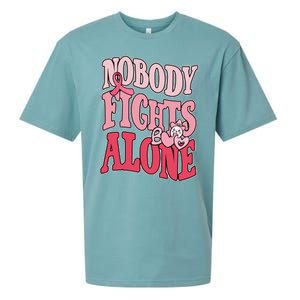 Nobody Fights Alone Breast Cancer Awareness Retro Groovy Sueded Cloud Jersey T-Shirt