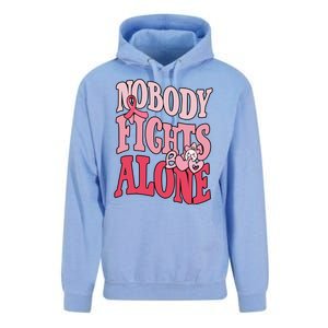 Nobody Fights Alone Breast Cancer Awareness Retro Groovy Unisex Surf Hoodie