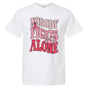 Nobody Fights Alone Breast Cancer Awareness Retro Groovy Garment-Dyed Heavyweight T-Shirt