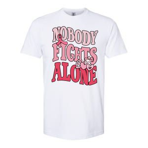 Nobody Fights Alone Breast Cancer Awareness Retro Groovy Softstyle CVC T-Shirt