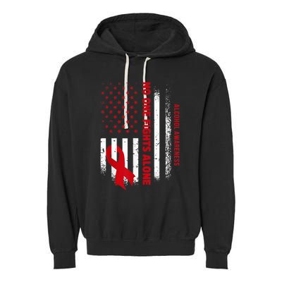 Nobody Fights Alcohol Alone USA Flag Red Ribbon Garment-Dyed Fleece Hoodie