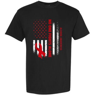 Nobody Fights Alcohol Alone USA Flag Red Ribbon Garment-Dyed Heavyweight T-Shirt