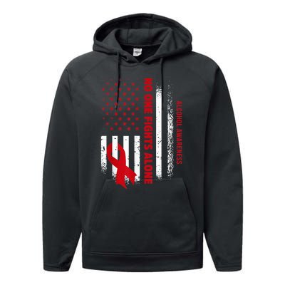 Nobody Fights Alcohol Alone USA Flag Red Ribbon Performance Fleece Hoodie