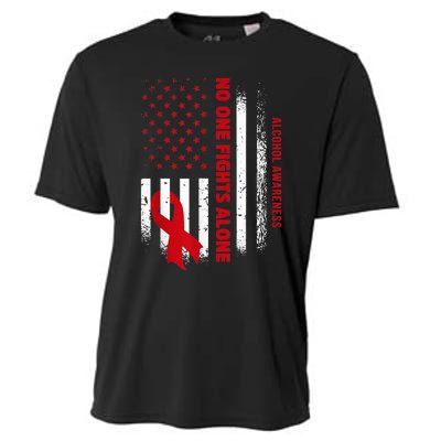 Nobody Fights Alcohol Alone USA Flag Red Ribbon Cooling Performance Crew T-Shirt