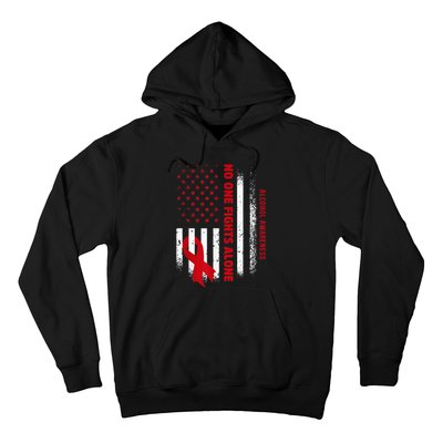 Nobody Fights Alcohol Alone USA Flag Red Ribbon Hoodie