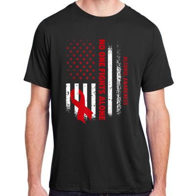 Nobody Fights Alcohol Alone USA Flag Red Ribbon Adult ChromaSoft Performance T-Shirt