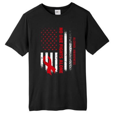 Nobody Fights Alcohol Alone USA Flag Red Ribbon Tall Fusion ChromaSoft Performance T-Shirt