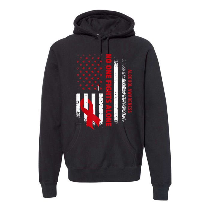 Nobody Fights Alcohol Alone USA Flag Red Ribbon Premium Hoodie