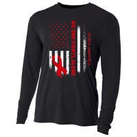 Nobody Fights Alcohol Alone USA Flag Red Ribbon Cooling Performance Long Sleeve Crew