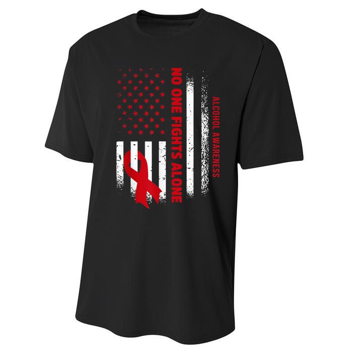 Nobody Fights Alcohol Alone USA Flag Red Ribbon Performance Sprint T-Shirt