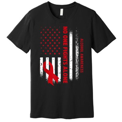 Nobody Fights Alcohol Alone USA Flag Red Ribbon Premium T-Shirt