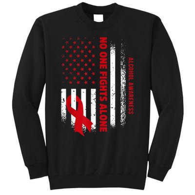 Nobody Fights Alcohol Alone USA Flag Red Ribbon Tall Sweatshirt