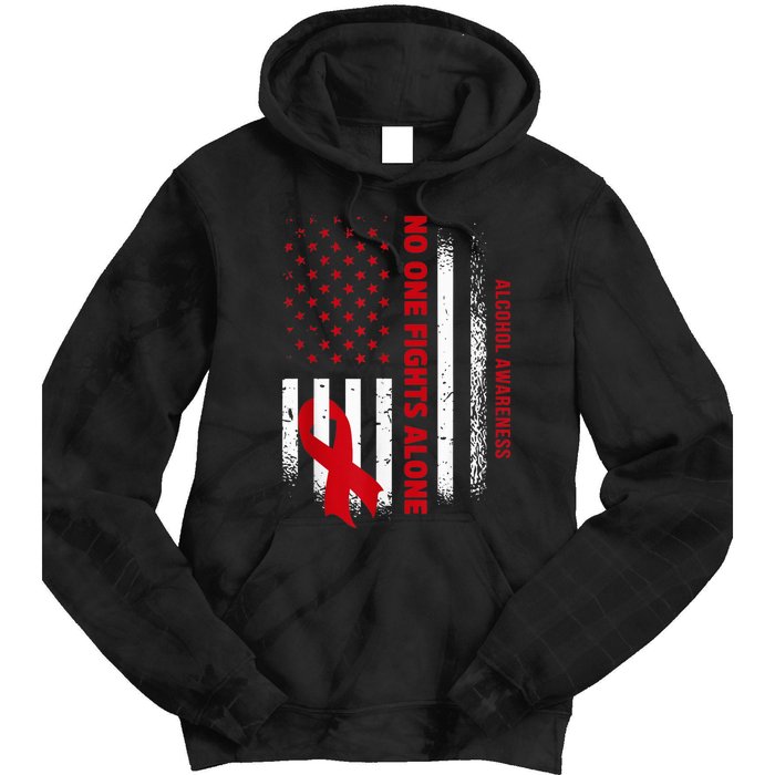 Nobody Fights Alcohol Alone USA Flag Red Ribbon Tie Dye Hoodie