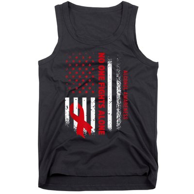 Nobody Fights Alcohol Alone USA Flag Red Ribbon Tank Top