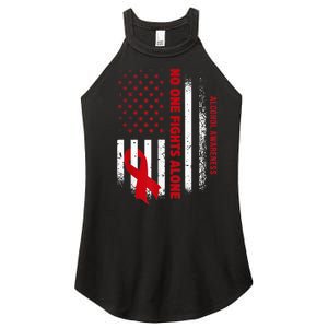 Nobody Fights Alcohol Alone USA Flag Red Ribbon Women's Perfect Tri Rocker Tank