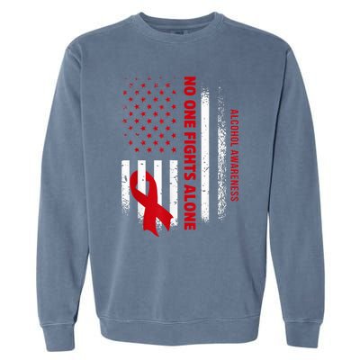 Nobody Fights Alcohol Alone USA Flag Red Ribbon Garment-Dyed Sweatshirt