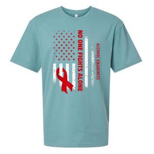 Nobody Fights Alcohol Alone USA Flag Red Ribbon Sueded Cloud Jersey T-Shirt