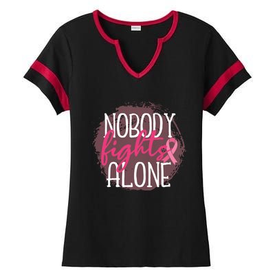 Nobody Fights Alone Breast Cancer Gift Ladies Halftime Notch Neck Tee