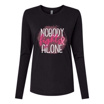 Nobody Fights Alone Breast Cancer Gift Womens Cotton Relaxed Long Sleeve T-Shirt