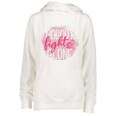 Nobody Fights Alone Breast Cancer Gift Womens Funnel Neck Pullover Hood