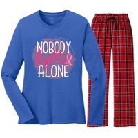 Nobody Fights Alone Breast Cancer Gift Women's Long Sleeve Flannel Pajama Set 