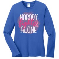 Nobody Fights Alone Breast Cancer Gift Ladies Long Sleeve Shirt