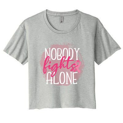 Nobody Fights Alone Breast Cancer Gift Women's Crop Top Tee