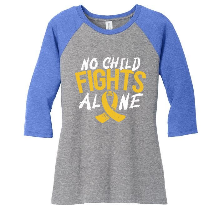 No Fights Alone Hood Cancer Awareness Month Meaningful Gift Women's Tri-Blend 3/4-Sleeve Raglan Shirt