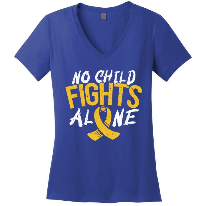 No Fights Alone Hood Cancer Awareness Month Meaningful Gift Women's V-Neck T-Shirt