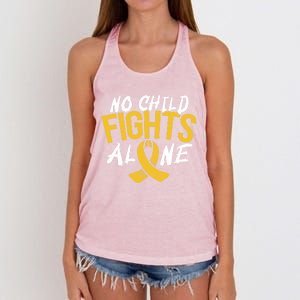 No Fights Alone Hood Cancer Awareness Month Meaningful Gift Women's Knotted Racerback Tank