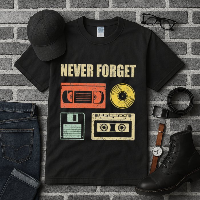 Never Forget Audio Cassette 70s 80s 90s Tall T-Shirt