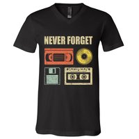 Never Forget Audio Cassette 70s 80s 90s V-Neck T-Shirt