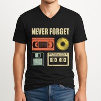 Never Forget Audio Cassette 70s 80s 90s V-Neck T-Shirt