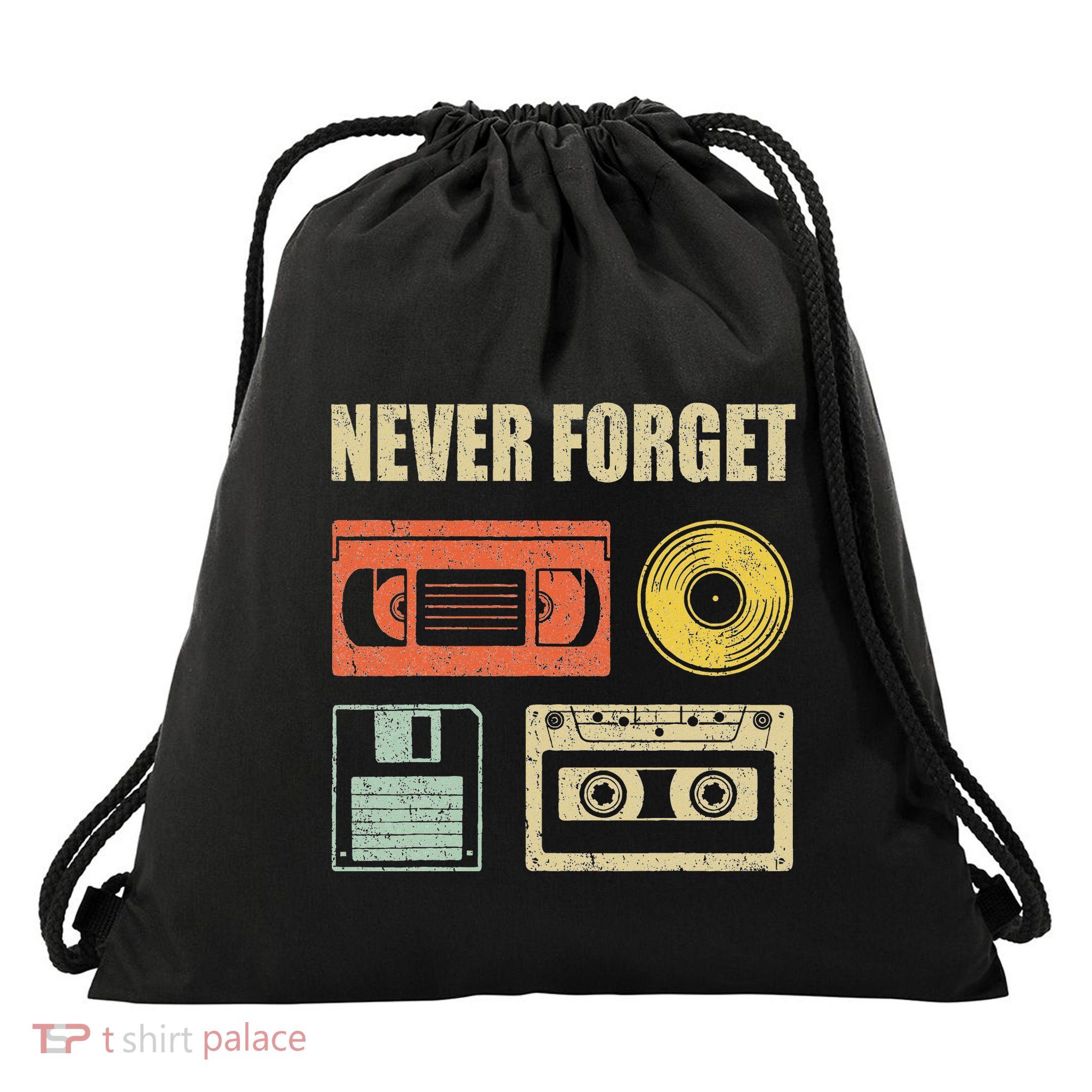 Never Forget Audio Cassette 70s 80s 90s Drawstring Bag